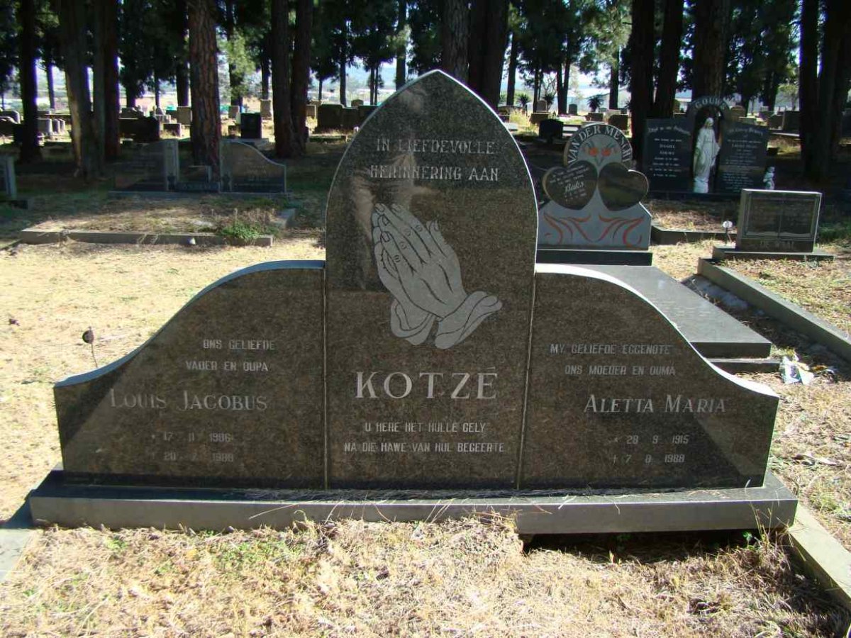KOTZE Louis Jacobus 1906-1989 &amp; Aletta Maria 1915-1988