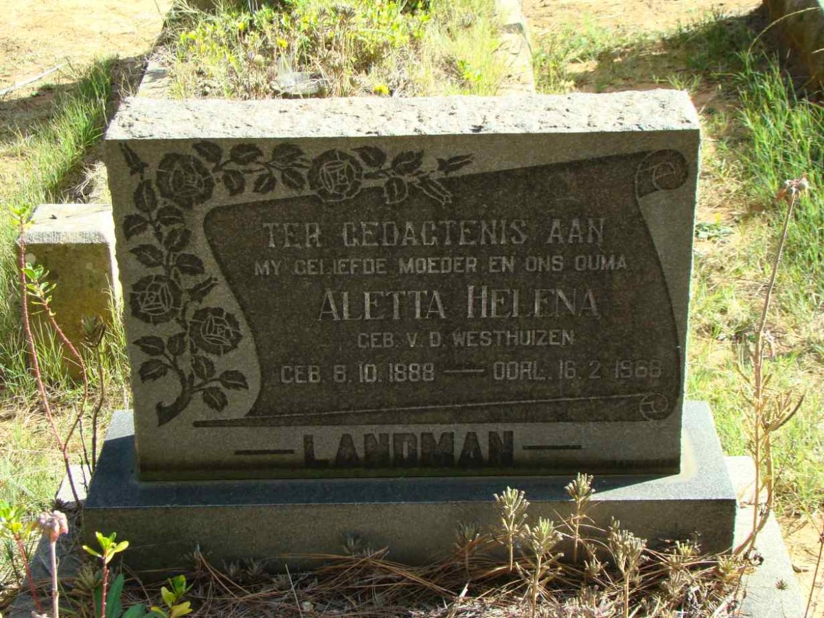 LANDMAN Aletta Helena nee VAN DER WESTHUIZEN 1888-1968