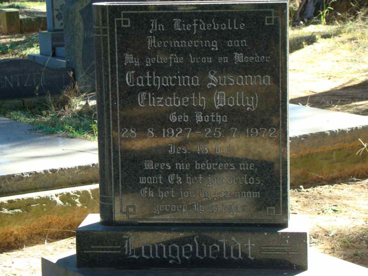 LANGEVELDT Catharina Susanna Elizabeth nee BOTHA 1927-1972