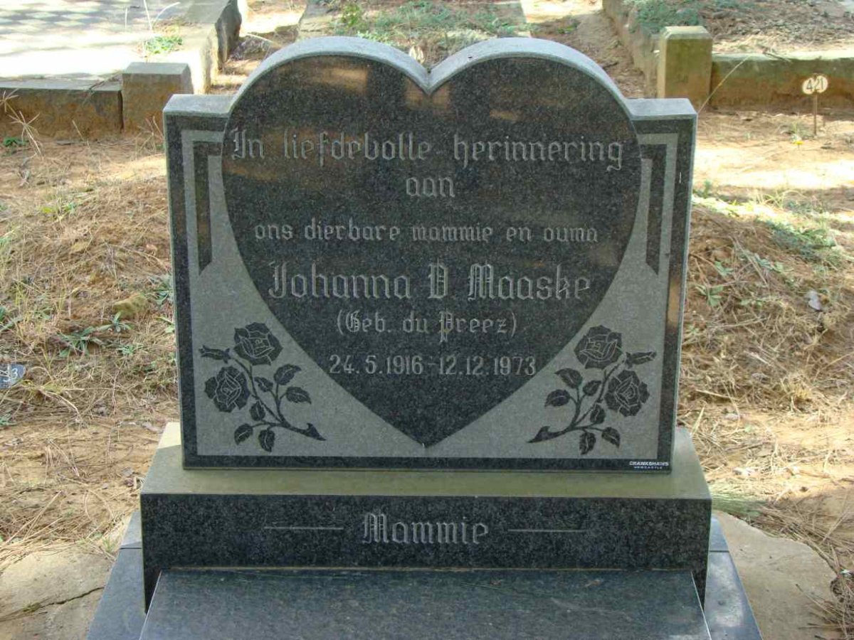 MAASKE Johanna D. nee DU PREEZ 1916-1973
