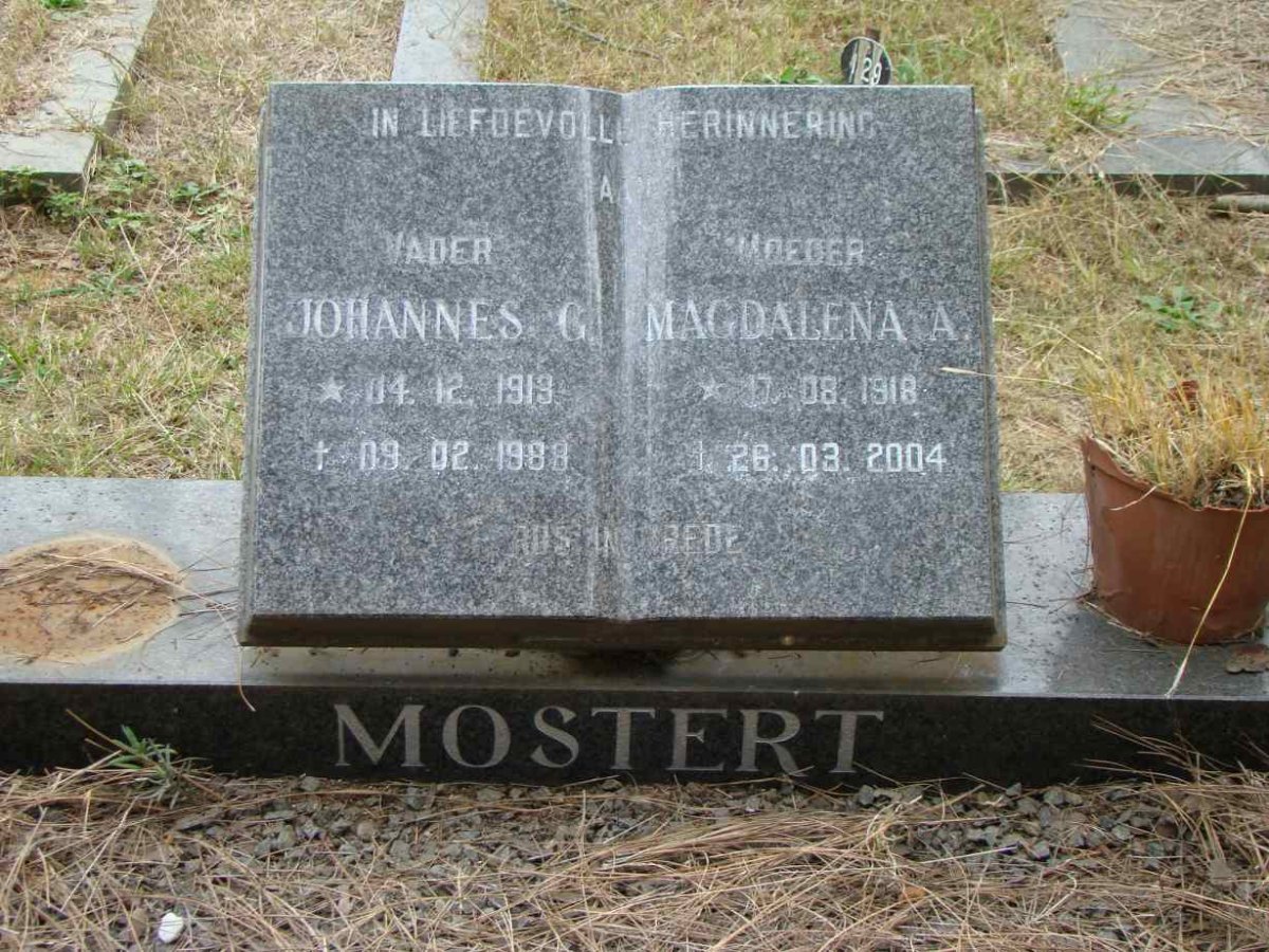 MOSTERT Johannes G. 1913-1983 &amp; Magdalena A. 1918-2004
