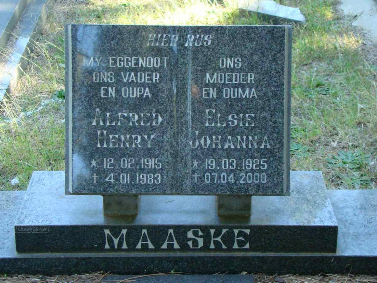 MAASKE Alfred Henry 1915-1983 &amp; Elsie Johanna 1925-2000