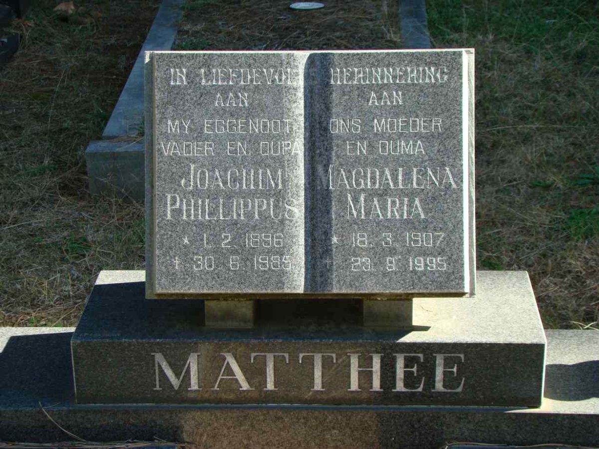 MATTHEE Joachim Phillippus 1896-1985 &amp; Magdalena Maria 1907-1995