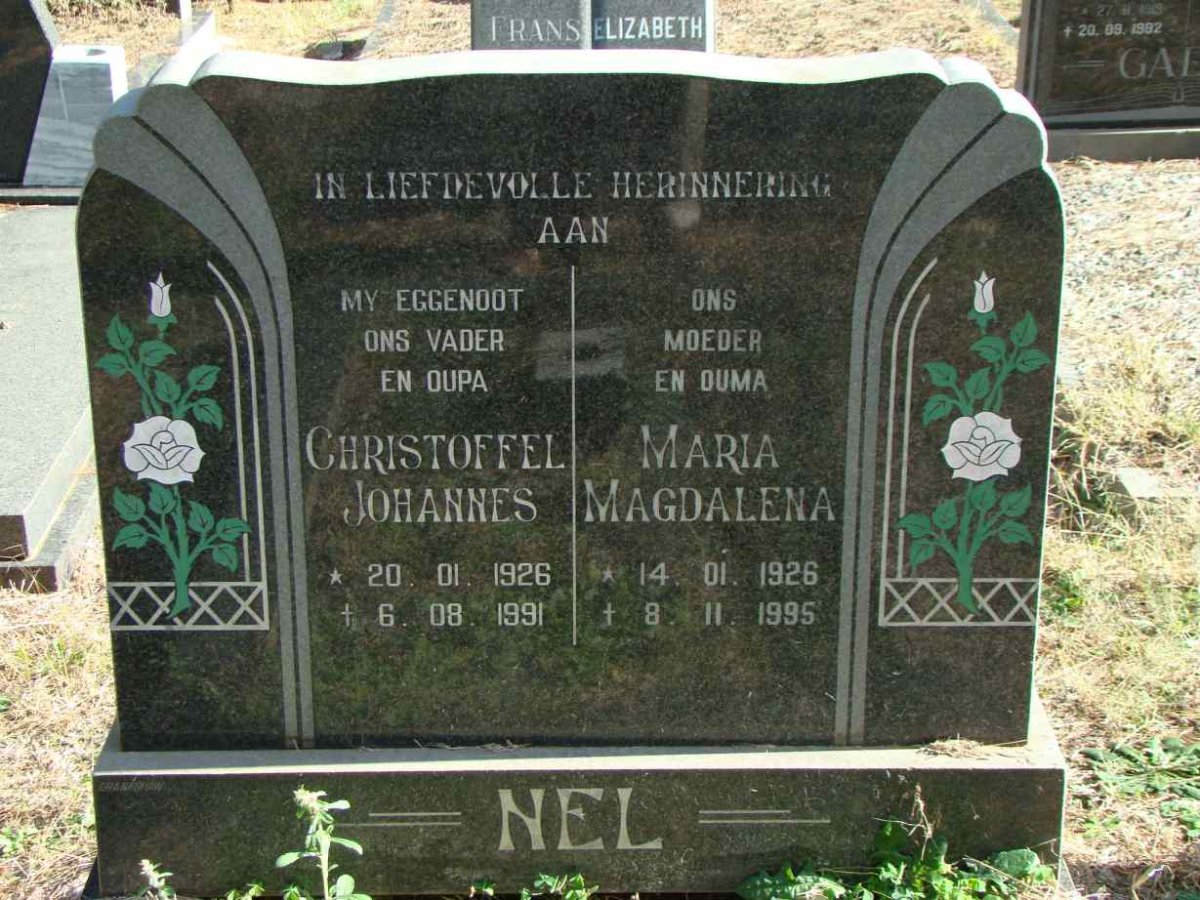 NEL Christoffel Johannes 1926-1991 &amp; Maria Magdalena 1926-1995