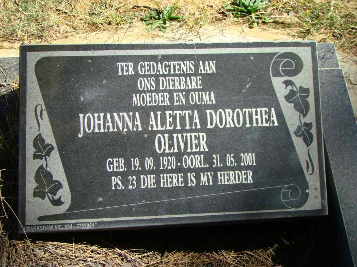 OLIVIER Johanna Aletta Dorothea 1920-2001