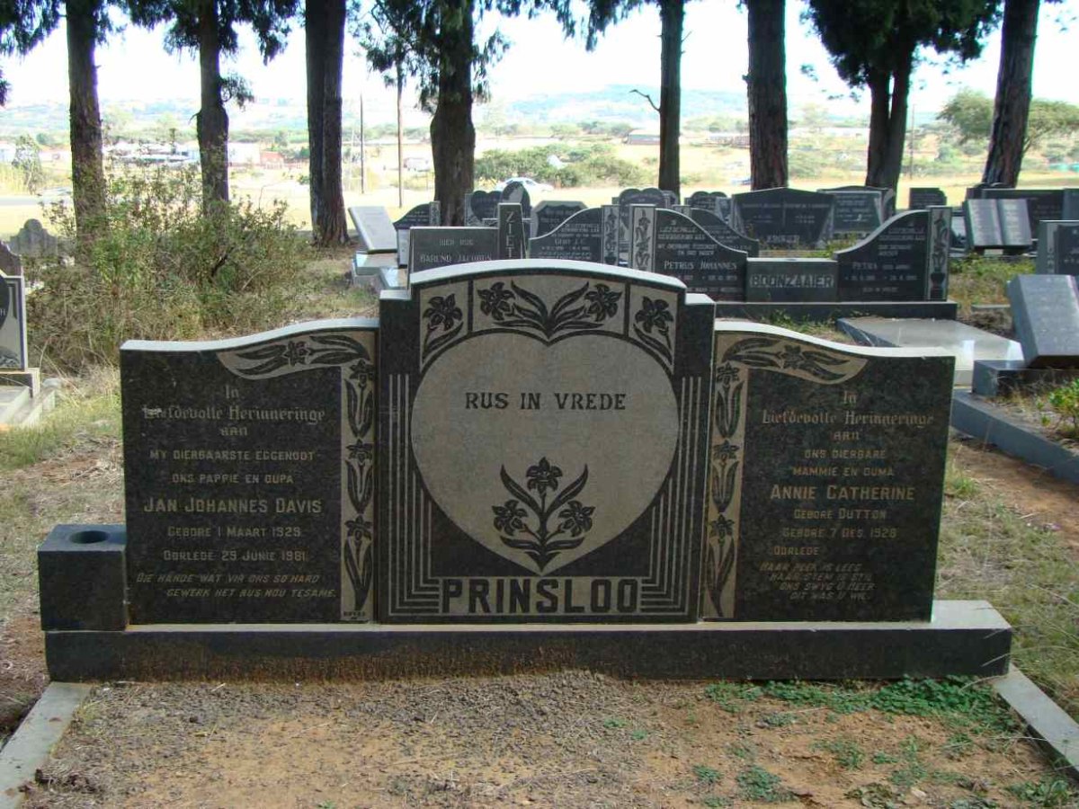 PRINSLOO Jan Johannes Davis 1929-1981 &amp; Annie Catherine DUTTON 1929-