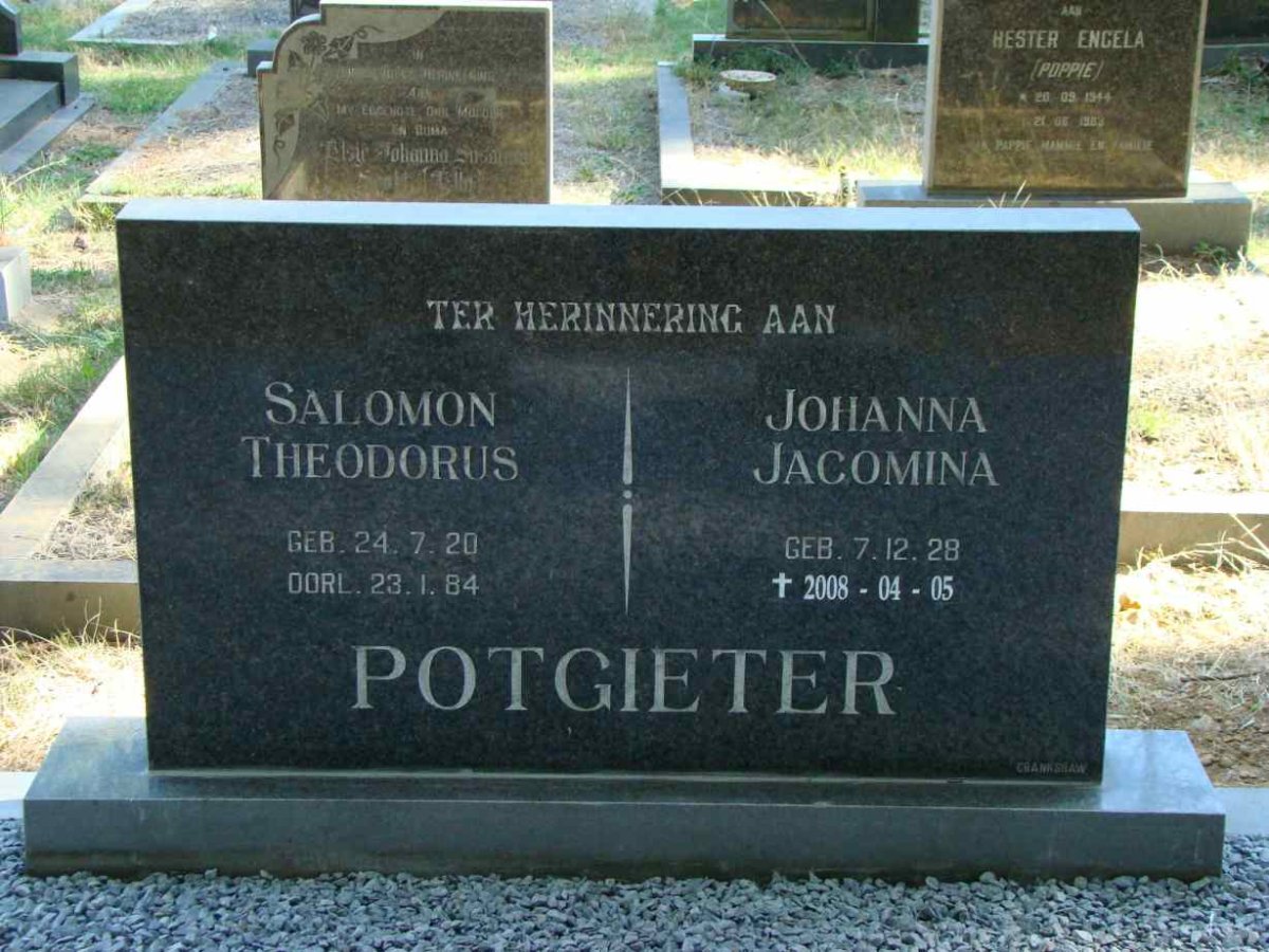POTGIETER Salomon Theodorus 1920-1984 &amp; Johanna Jacomina 1928-2008