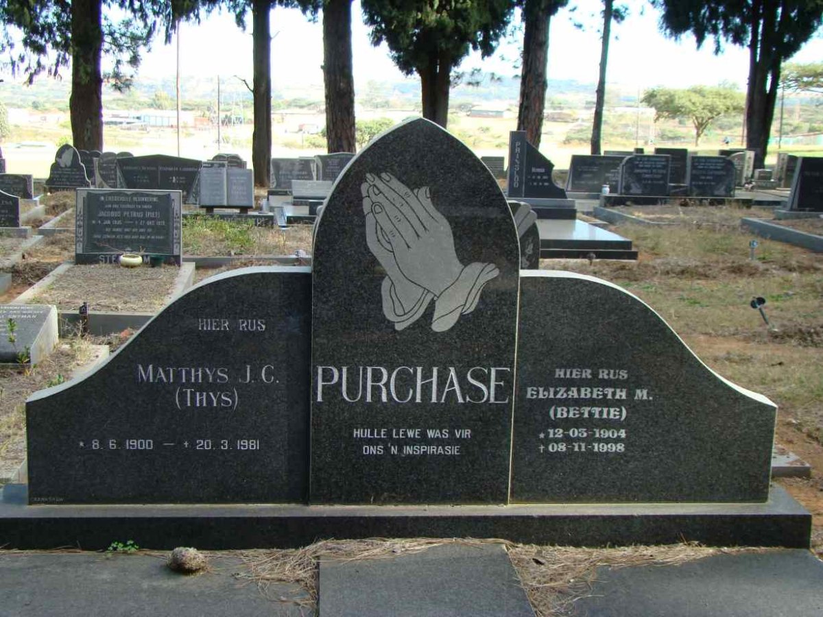 PURCHASE Matthys J.C. 1900-1981 &amp; Elizabeth M. 1904-1998