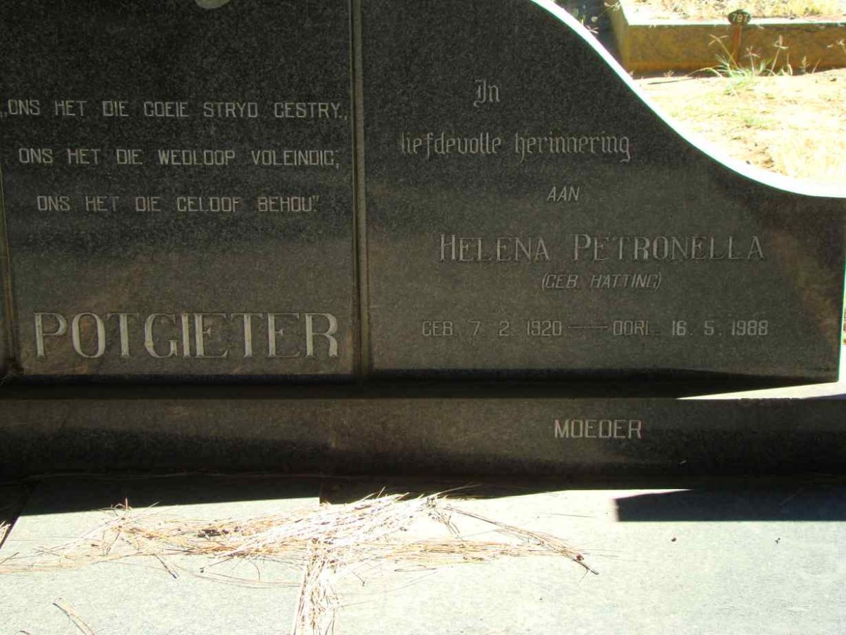 POTGIETER Helena Petronella nee HATTING 1920-1988