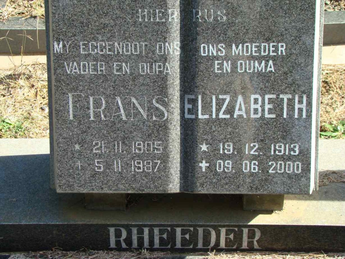 RHEEDER Frans 1905-1987 &amp; Elizabeth 1913-2000