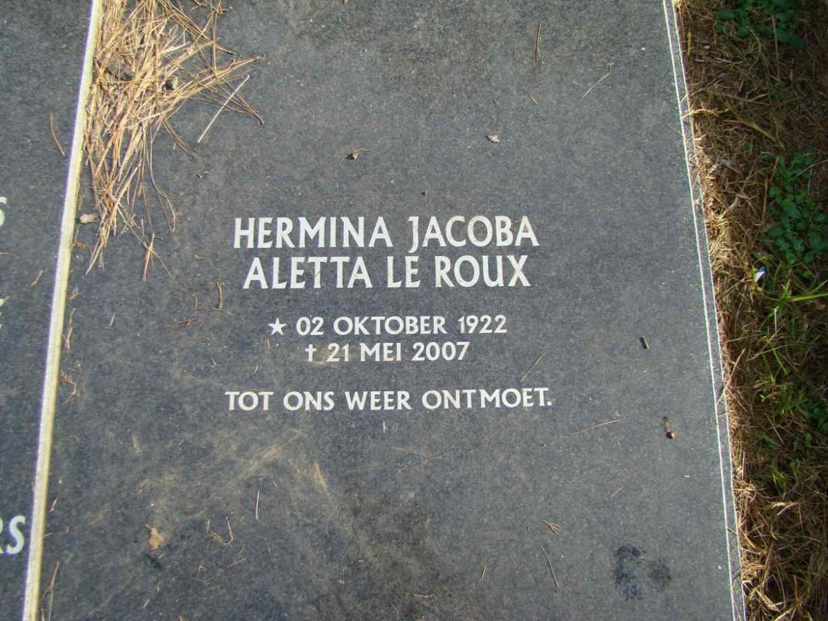 ROUX Hermina Jacoba Aletta, le 1922-2007