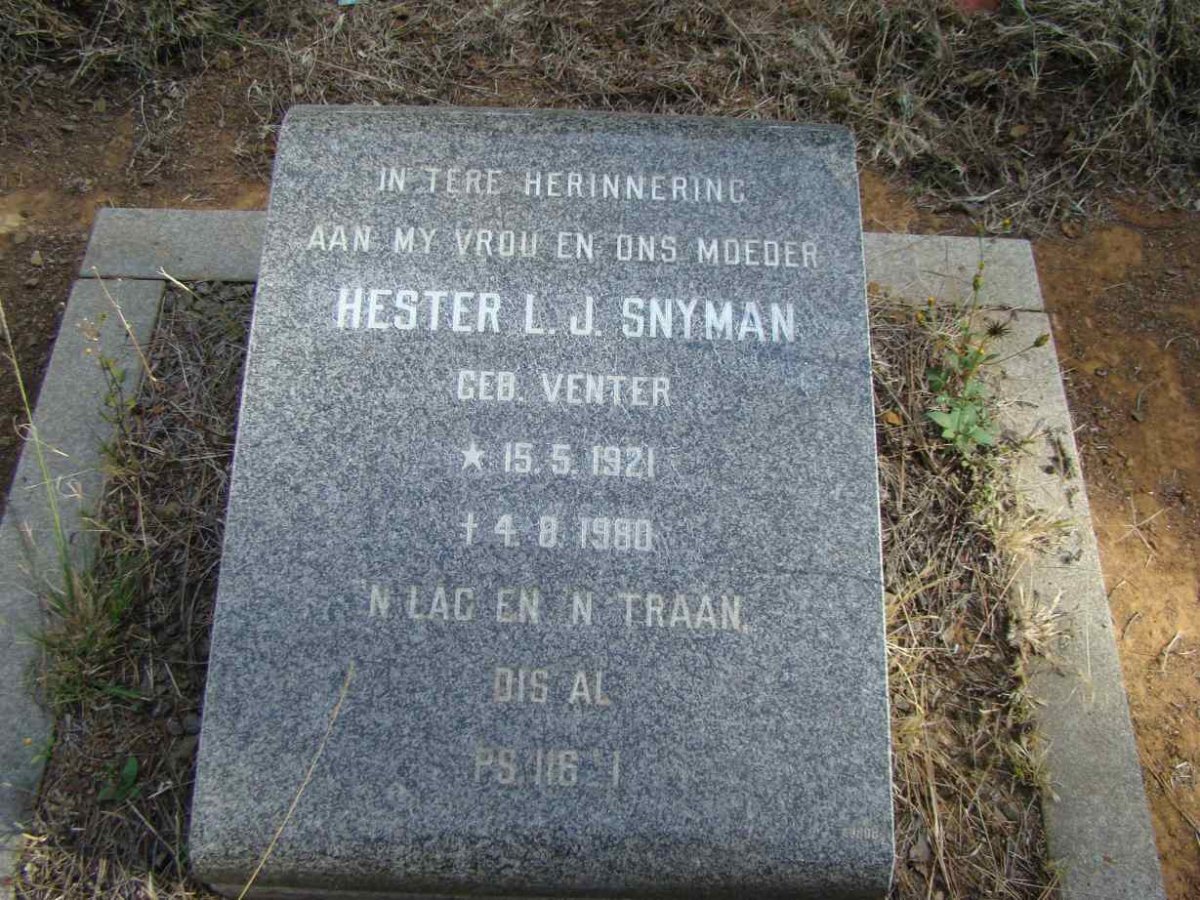 SNYMAN Hester L.J. nee VENTER 1921-1980