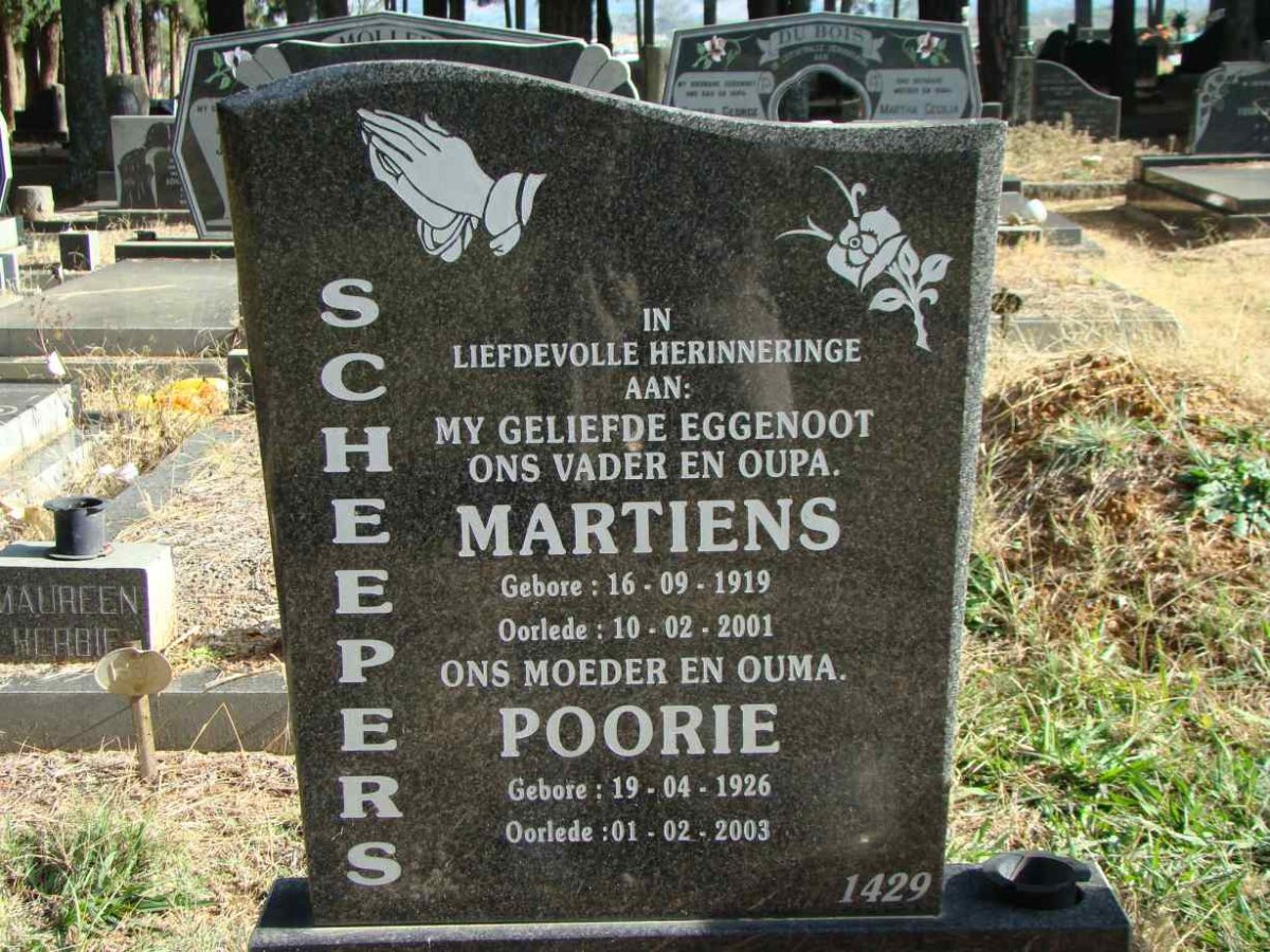 SCHEEPERS Martiens 1919-2001 &amp; Poorie 1926-2003