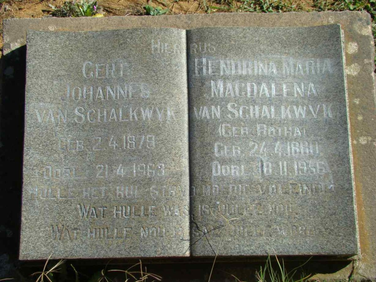 SCHALKWYK Gert Johannes, 1879-1963 &amp; Hendrina Maria Magdalena BOTHA 1880-1956