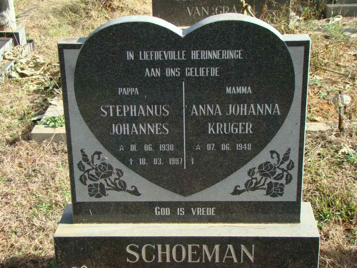 SCHOEMAN Stephanus Johannes 1938-1997 &amp; Anna Johanna KRUGER 1948-