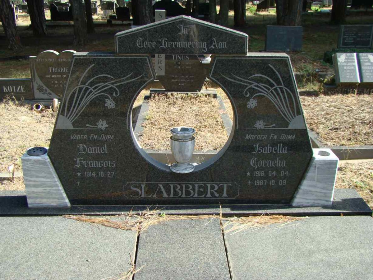 SLABBERT Daniel Francois 1914- &amp; Isabella Cornelia 1916-1987