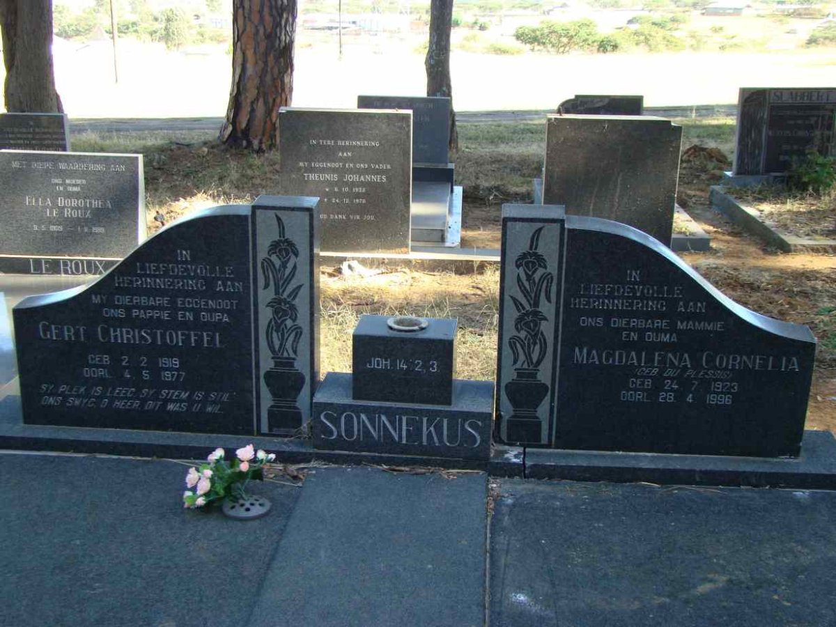 SONNEKUS Gert Christoffel 1919-1977 &amp; Magdalena Cornelia DU PLESSIS 1923-1996