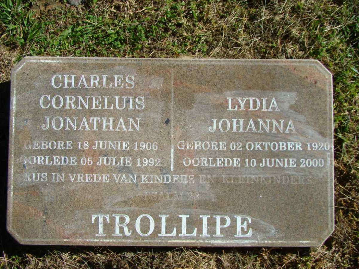 TROLLIPE Charles Corneluis Jonathan 1906-1992 &amp; Lydia Johanna 1920-2000