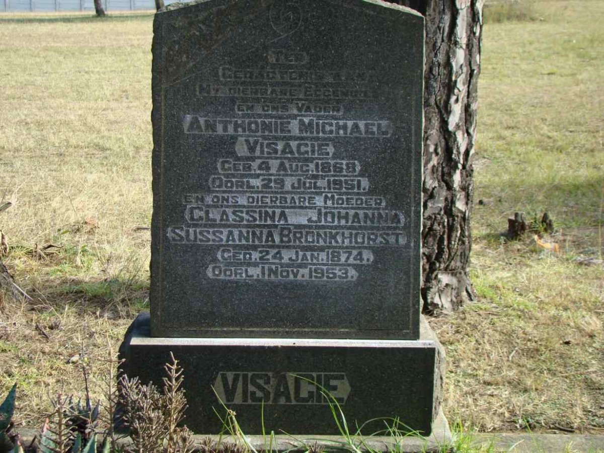 VISAGIE Anthonie Michael 1868-1951 &amp; Classina Johanna Sussanna BRONKHORST 1874-1953