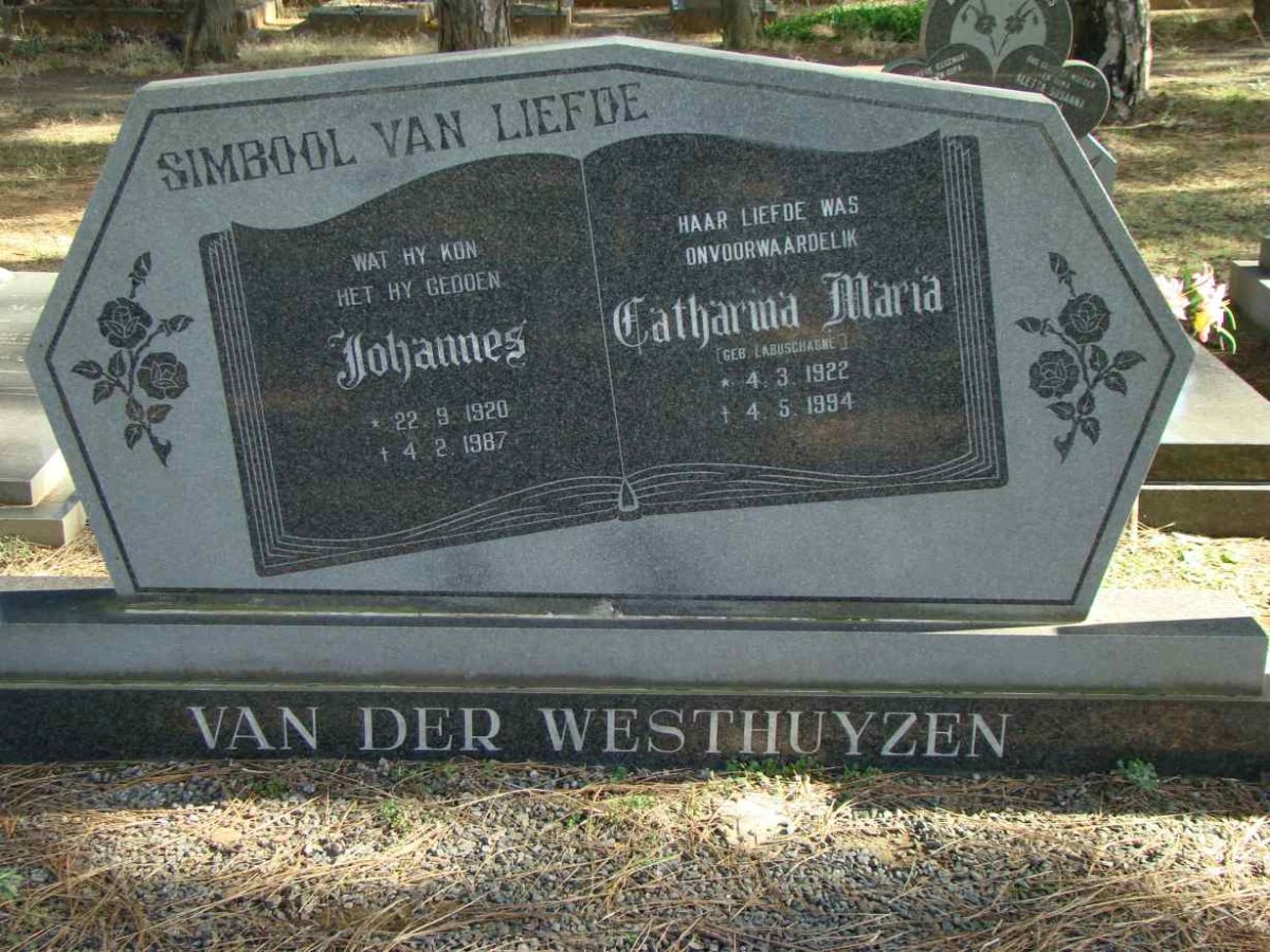 WESTHUYZEN Johannes, van der 1920-1987 &amp; Catharina Maria LABUSCHAGNE 1922-1994
