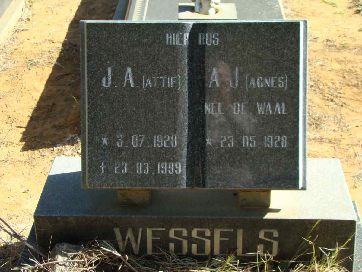 WESSELS J.A. 1928-1999 &amp; A.J. DE WAAL 1928-