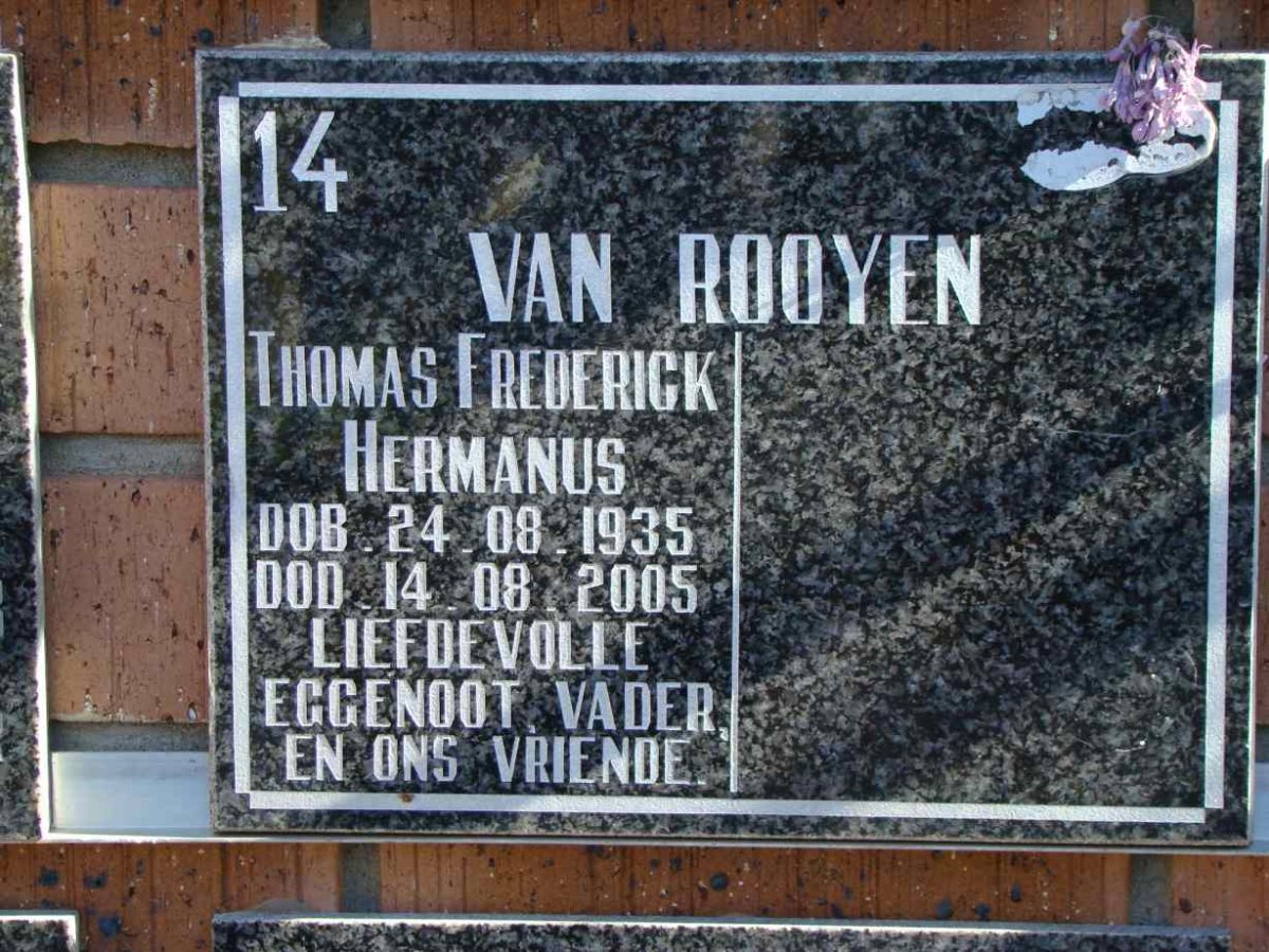 ROOYEN Thomas Frederick Hermanus, van 1935-2005