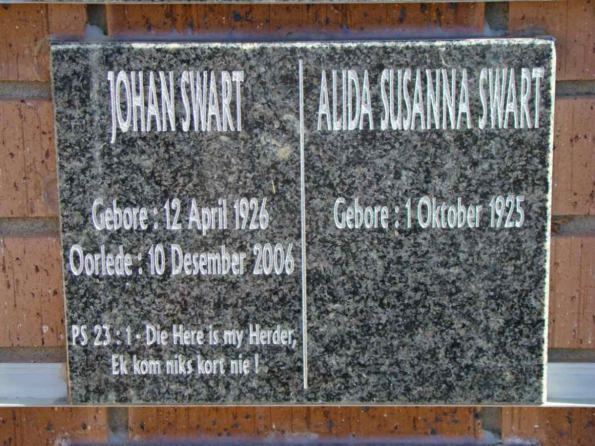 SWART Johan 1926-2006 &amp; Alida Susanna 1925-