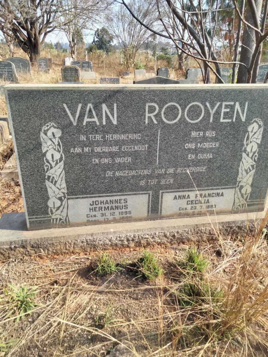 ROOYEN Johannes Hermanus, van 1895-1966 & Anna Francina Cecilia 1893-1975
