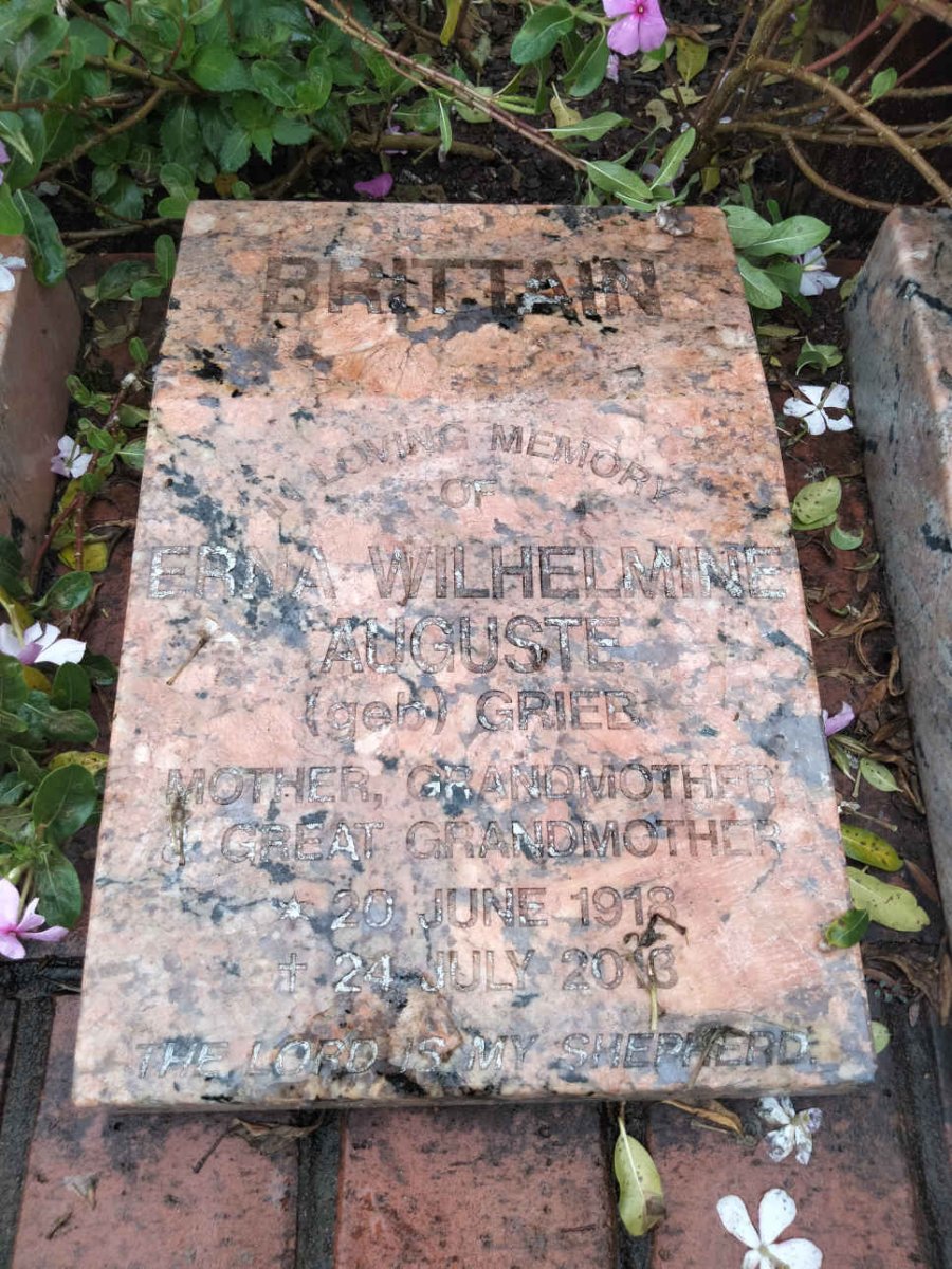 BRITTAIN Erna Wilhelmine Auguste nee GRIEB 1918-2013