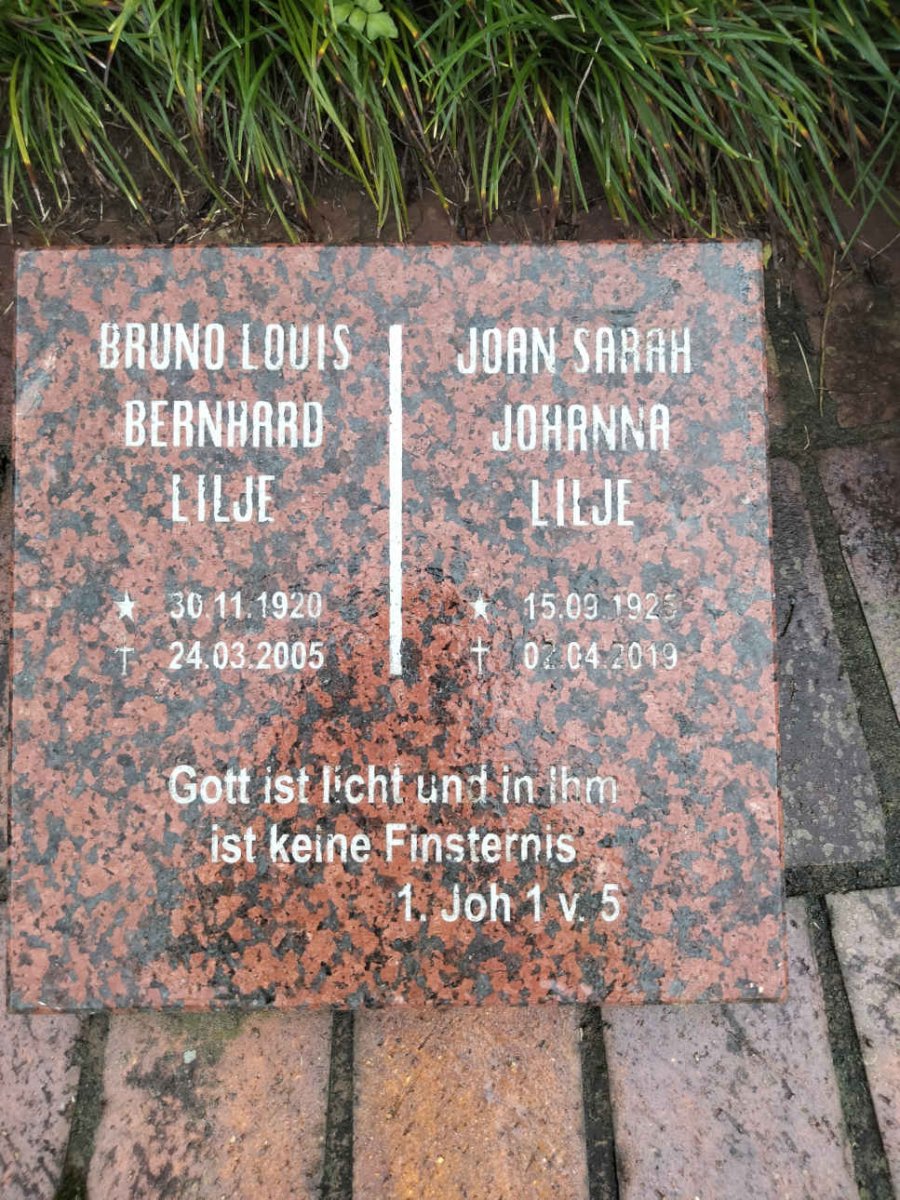 LILJE Bruno Louis Bernhard 1920-2005 &amp; Joan Sarah Johanna 1925-2019
