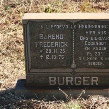 BURGER Barend Frederick 1925-1976