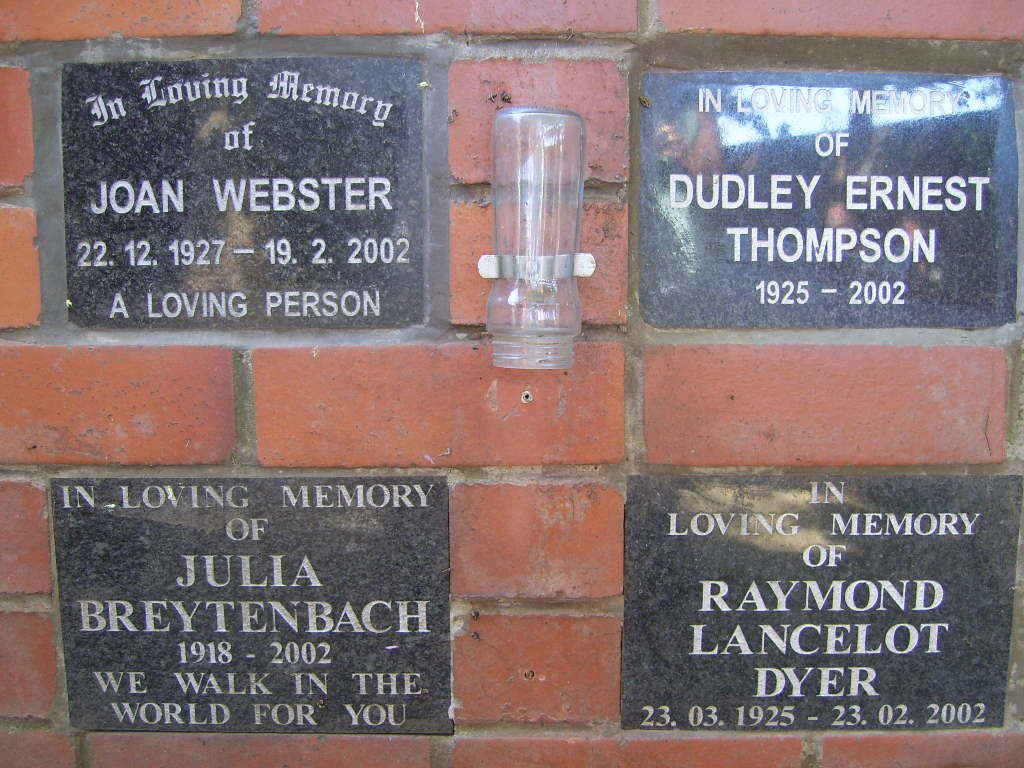 BREYTENBACH Julia 1918-2002 :: DYER Raymond Lancelot 1925-2002 :: WEBSTER Joan 1927-2002