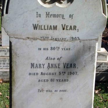 VEAR William 1823-1903 &amp; Mary Anne 1826-1907