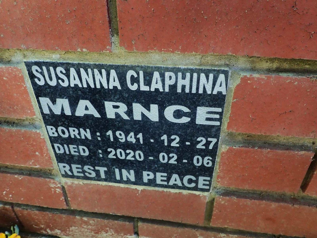 MARNCE Susanna Claphina 1941-2020