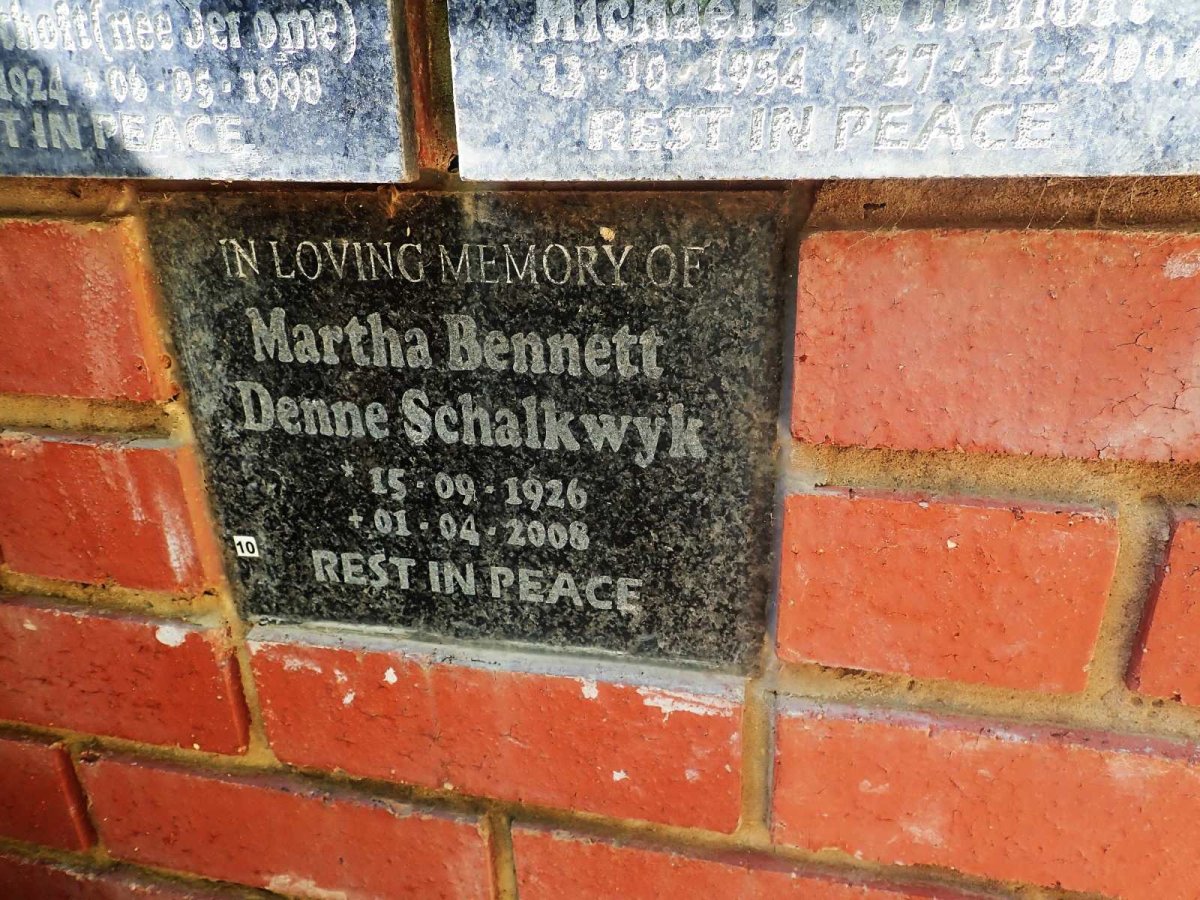 SCHALKWYK Martha Bennett Denne 1926-2008