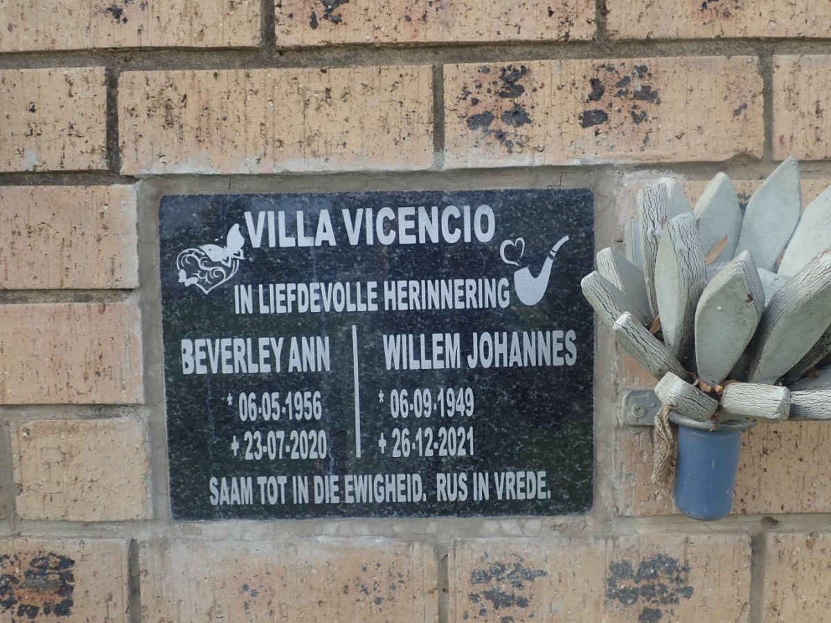 VICENCIO Willem Johannes, VILLA 1949-2021 &amp; Beverley Ann 1956-2020