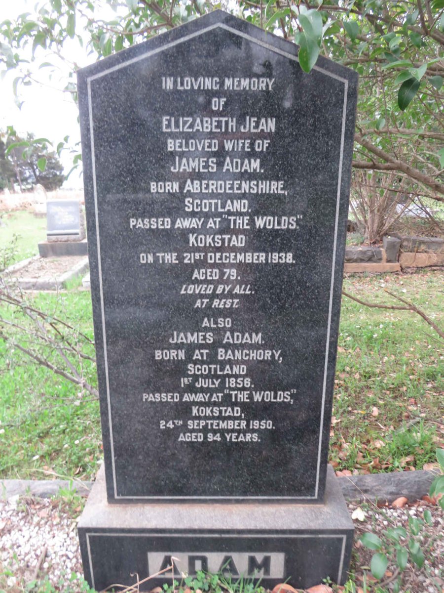 ADAM James 1856-1950 &amp; Elizabeth Jean -1938