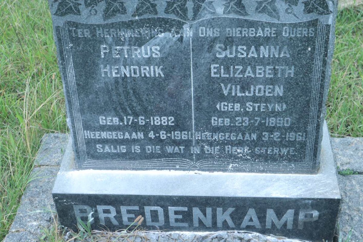 BREDENKAMP Petrus Hendrik 1882-1961 &amp; Susanna Elizabeth Viljoen STEYN 1890-1961