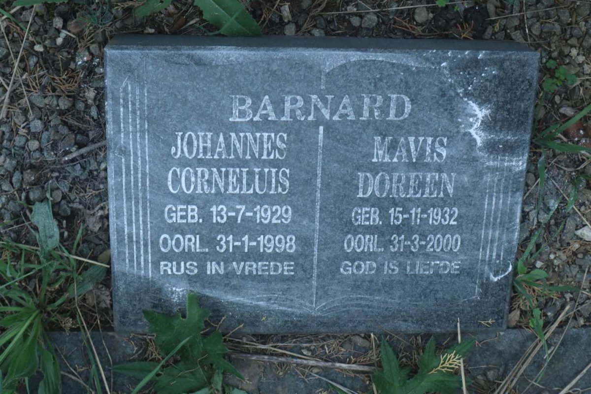 BARNARD Johannes Cornelius 1929-1998 &amp; Mavis Doreen 1932-2000