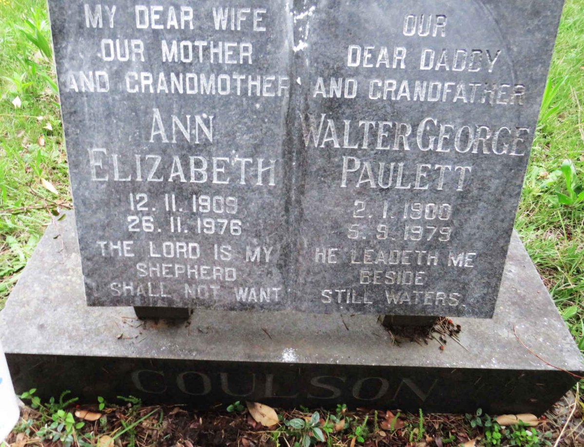 COULSON Walter George Paulett 1900-1979 &amp; Ann Elizabeth 1909-1976