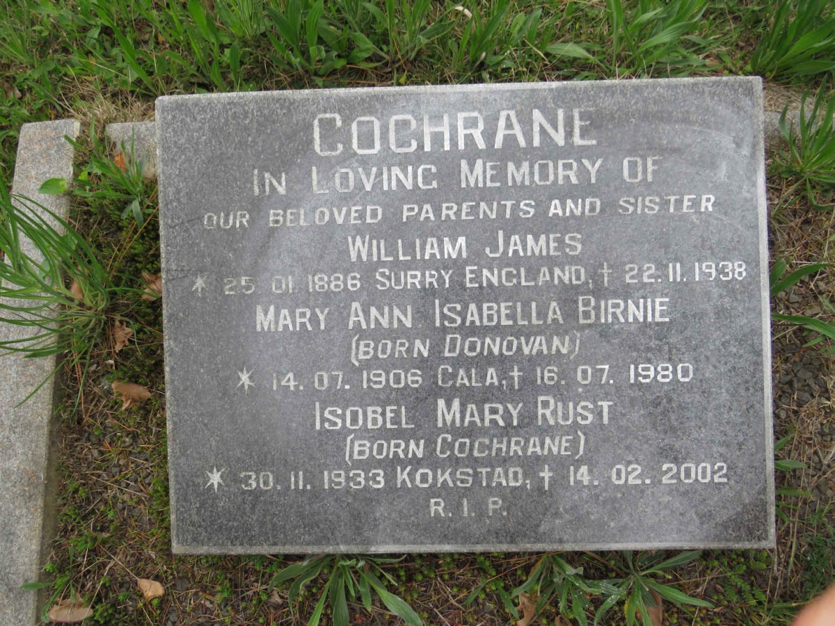 COCHRANE William James 1886-1938 &amp; Mary Ann Isabella Birnie DONOVAN 1906-1980