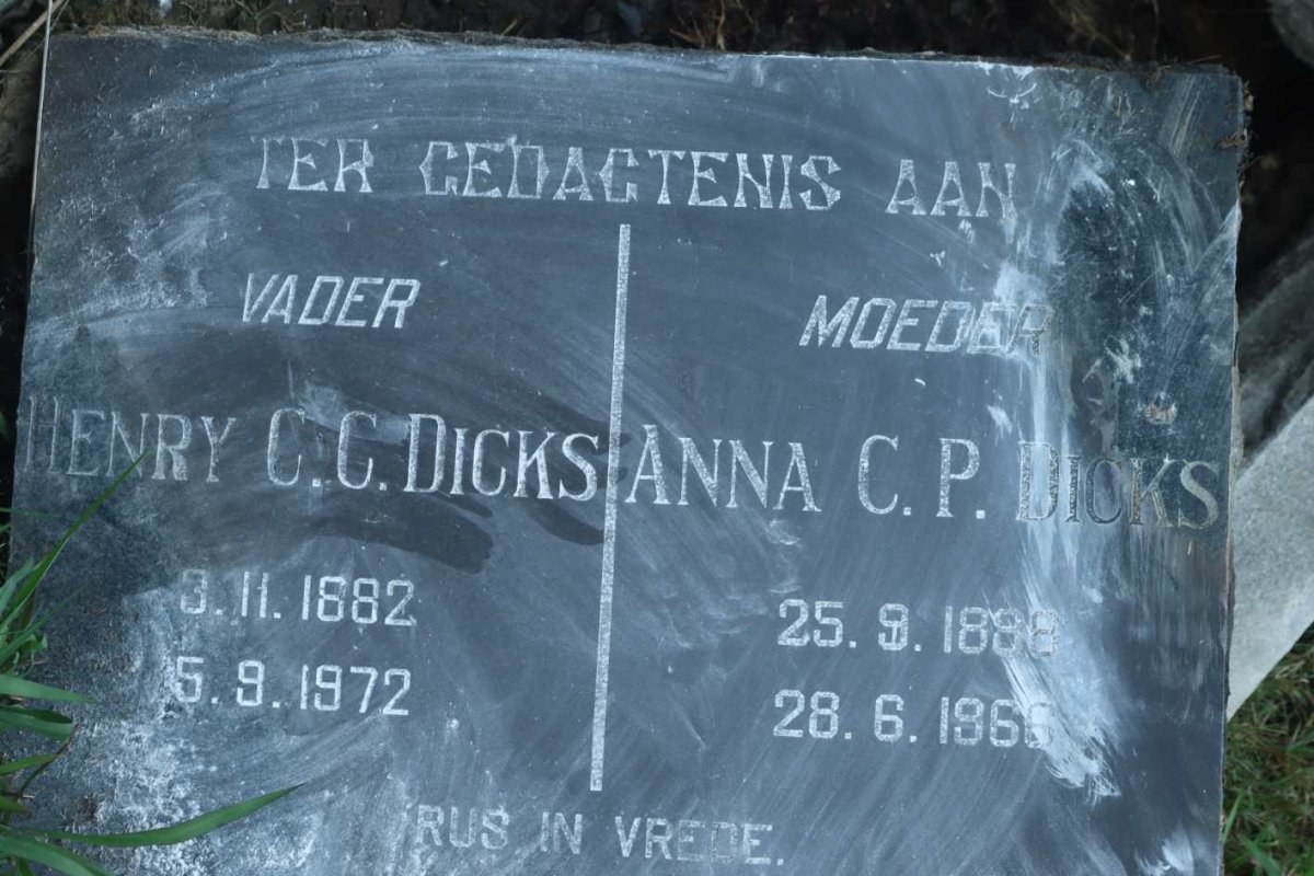 DICKS Henry C.C. 1882-1972 &amp; Anna C.P. 1888-1966