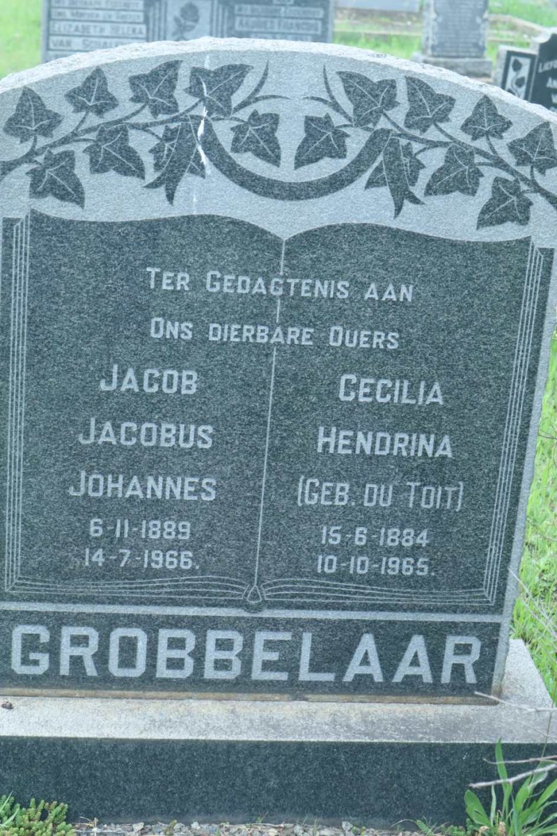 GROBBELAAR Jacob  Jacobus Johannes 1889-1966 &amp; Cecilia Hendrina DU TOIT 1884-1965