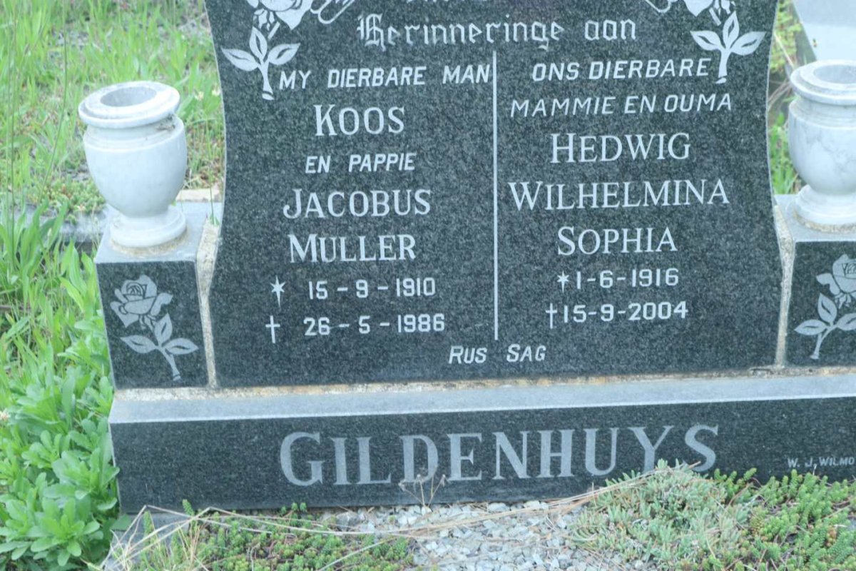GILDENHUYS Jacobus Muller 1910-1986 &amp; Hedwig Wilhelmina Sophia 1916-2004