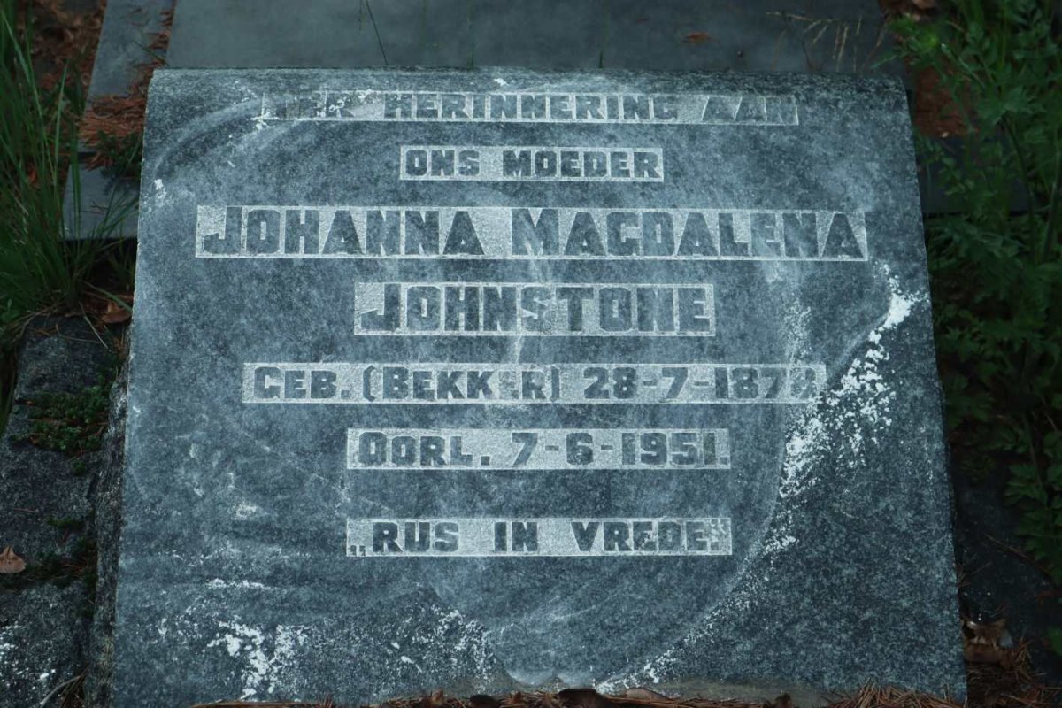 JOHNSTONE Johanna Magdalena nee BEKKER 1878-1951