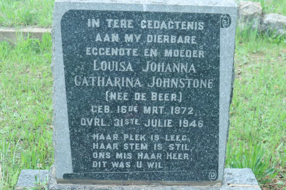 JOHNSTONE Louisa Johanna Catharina nee DE BEER 1872-1946