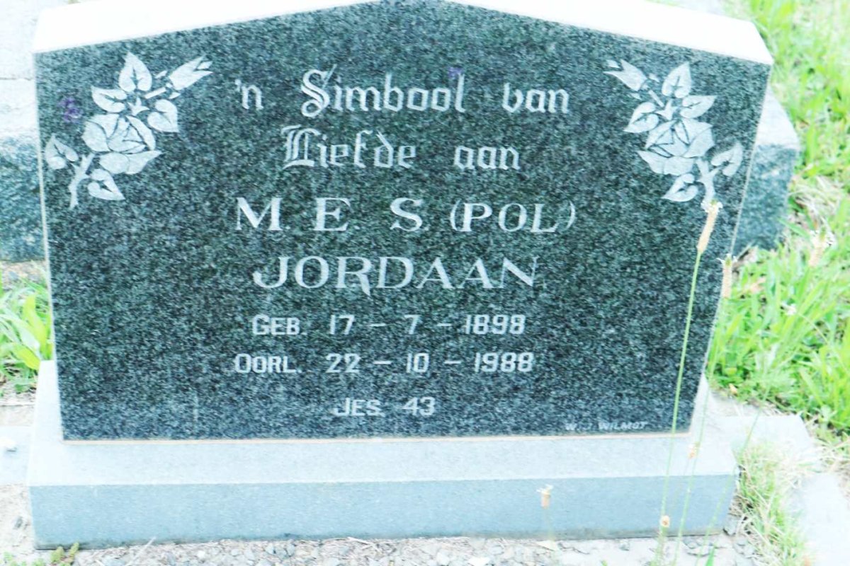 JORDAAN M.E.S. 1898-1988