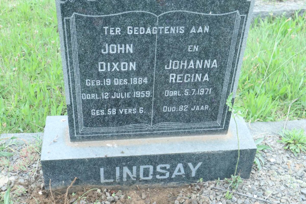 LINDSAY John Dixon 1884-1959 &amp; Johanna Regina -1971