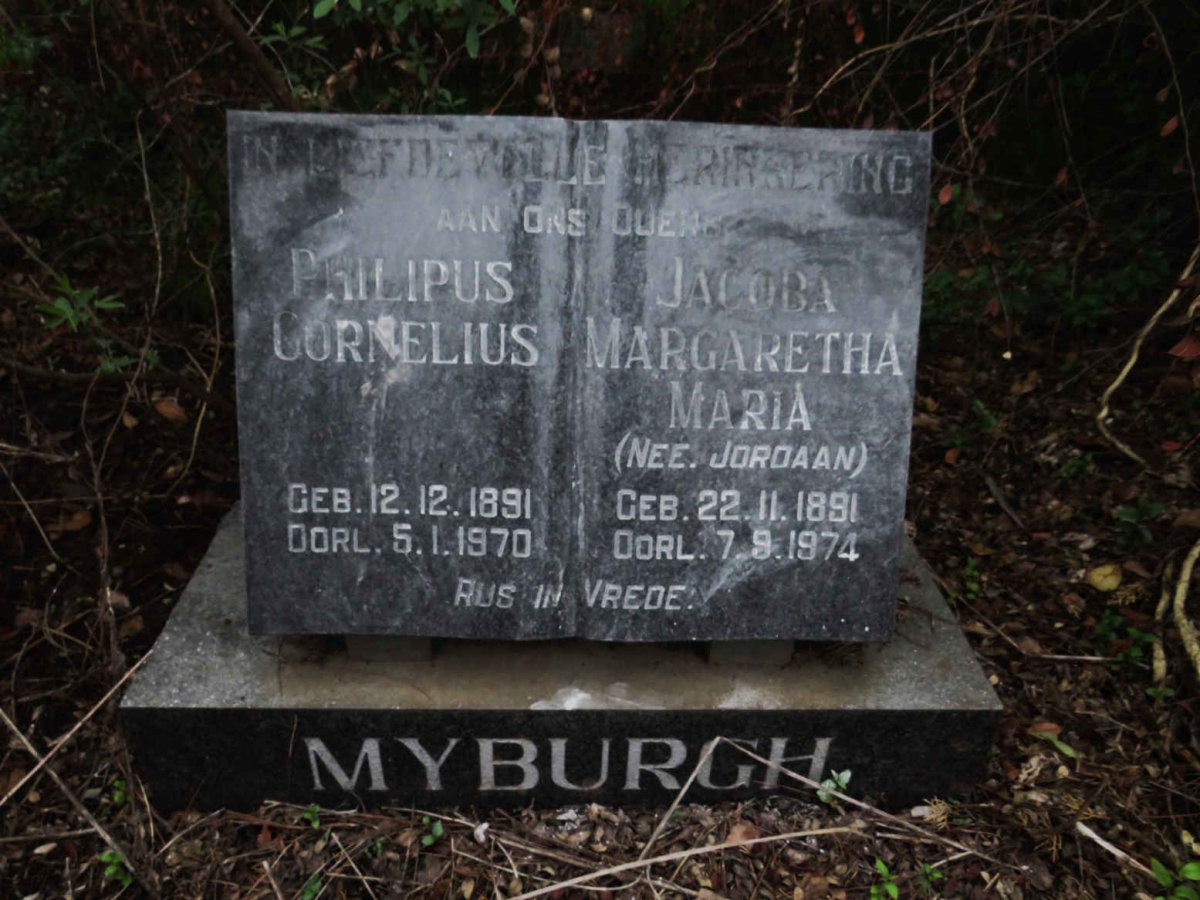 MYBURGH Philipus Cornelius 1891-1970 &amp; Jacoba Margaretha JORDAAN 1891-1974