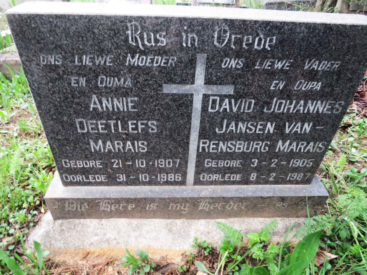 MARAIS David Johannes Jansen van Rensburg 1905-1987 &amp; Annie Deetlefs 1907-1986